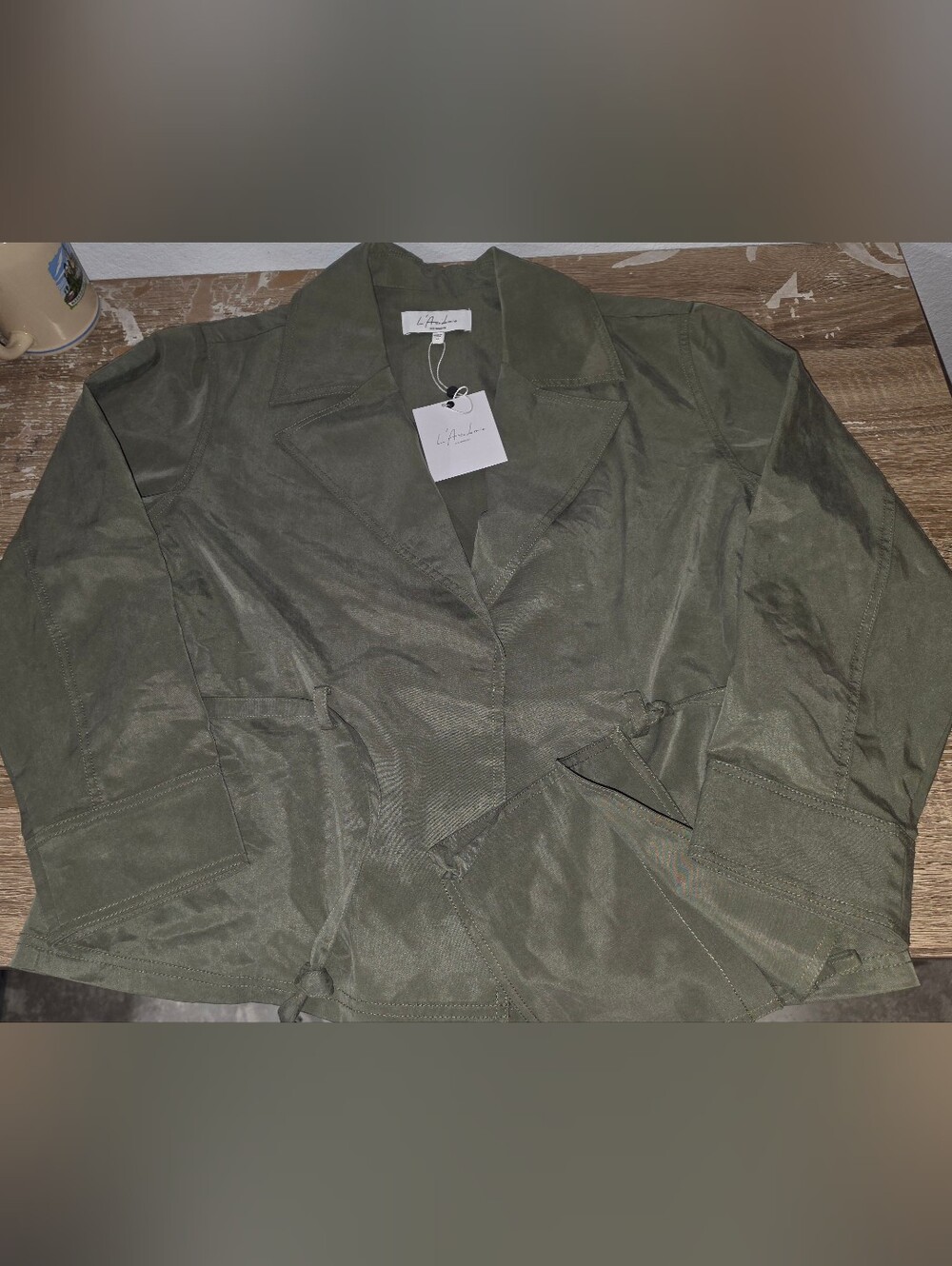 NWT L'Academie Revolve Tencel Olive Green Belted Blazer Jacket Women's XS - Picture 4 of 8